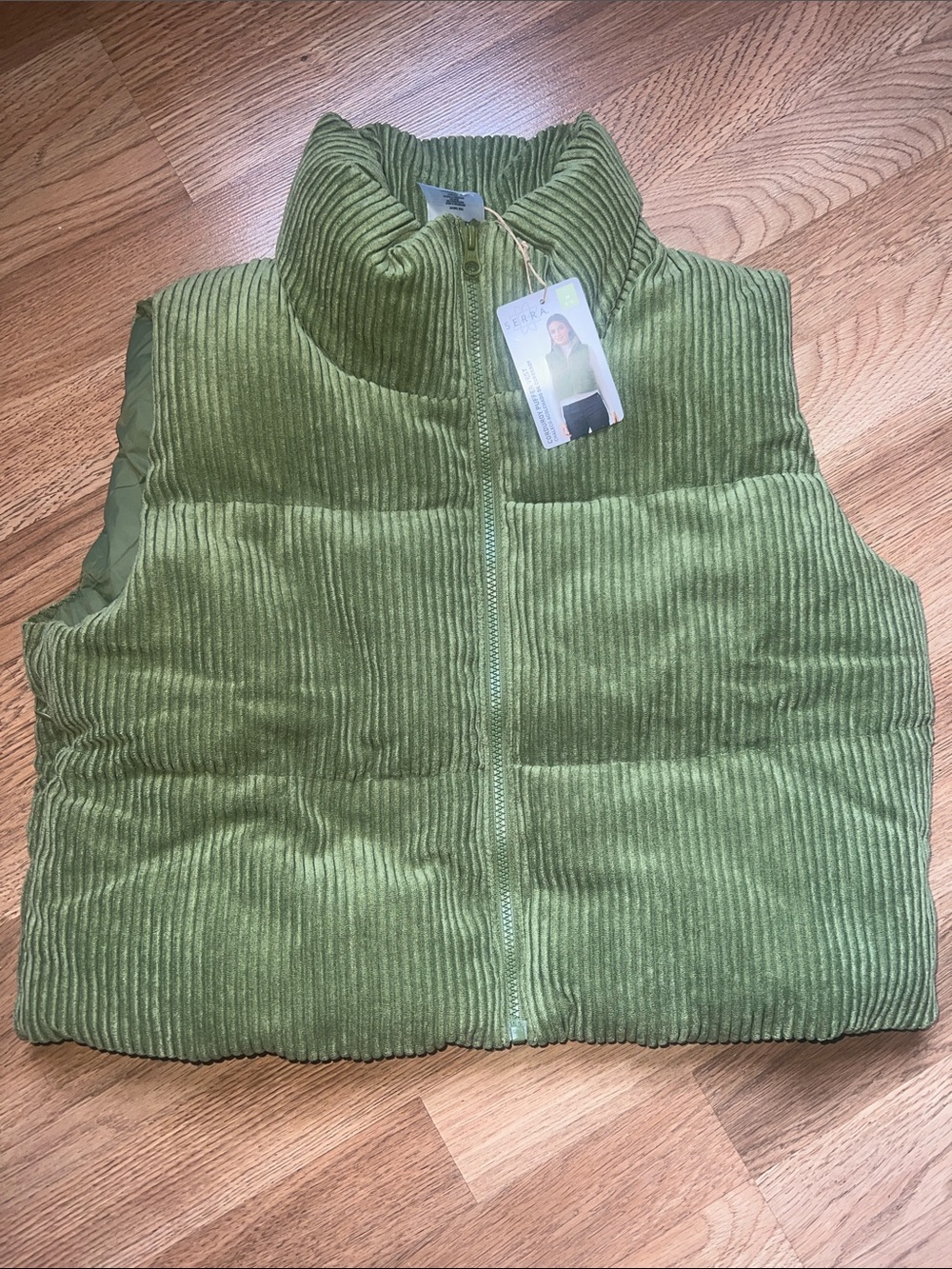 Serra Olive Green Corduroy Puffer Vest for Kids